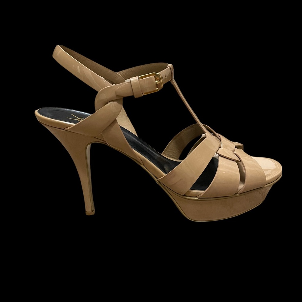 Saint Laurent Tribute 75 Nude Patent Leather Platform. Size 39.5.